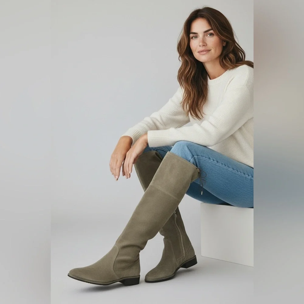 Jacobies over knee high taupe tan suede boots 8.5 inner zip synthetic lining - Picture 5 of 16